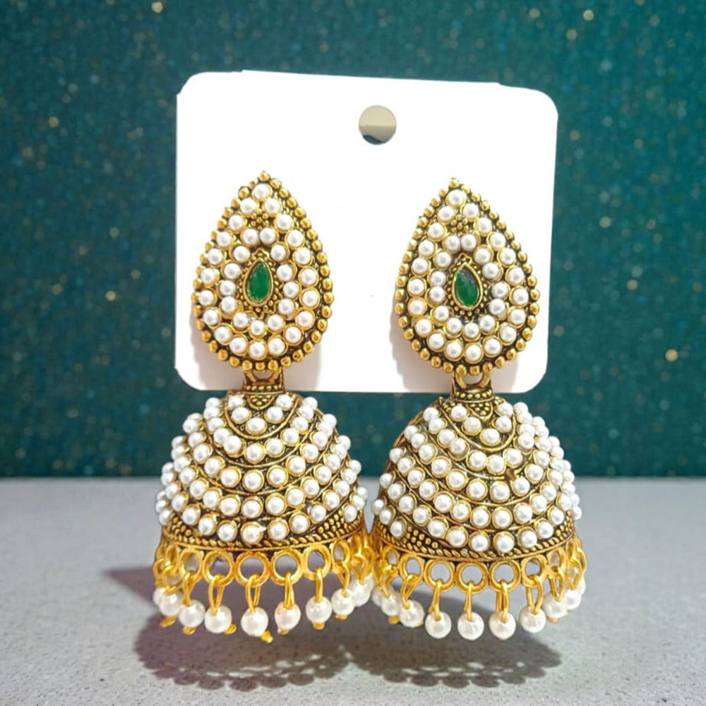Dhirish International Premium Festive Pota Stone And Pearl Jhumki Earrings