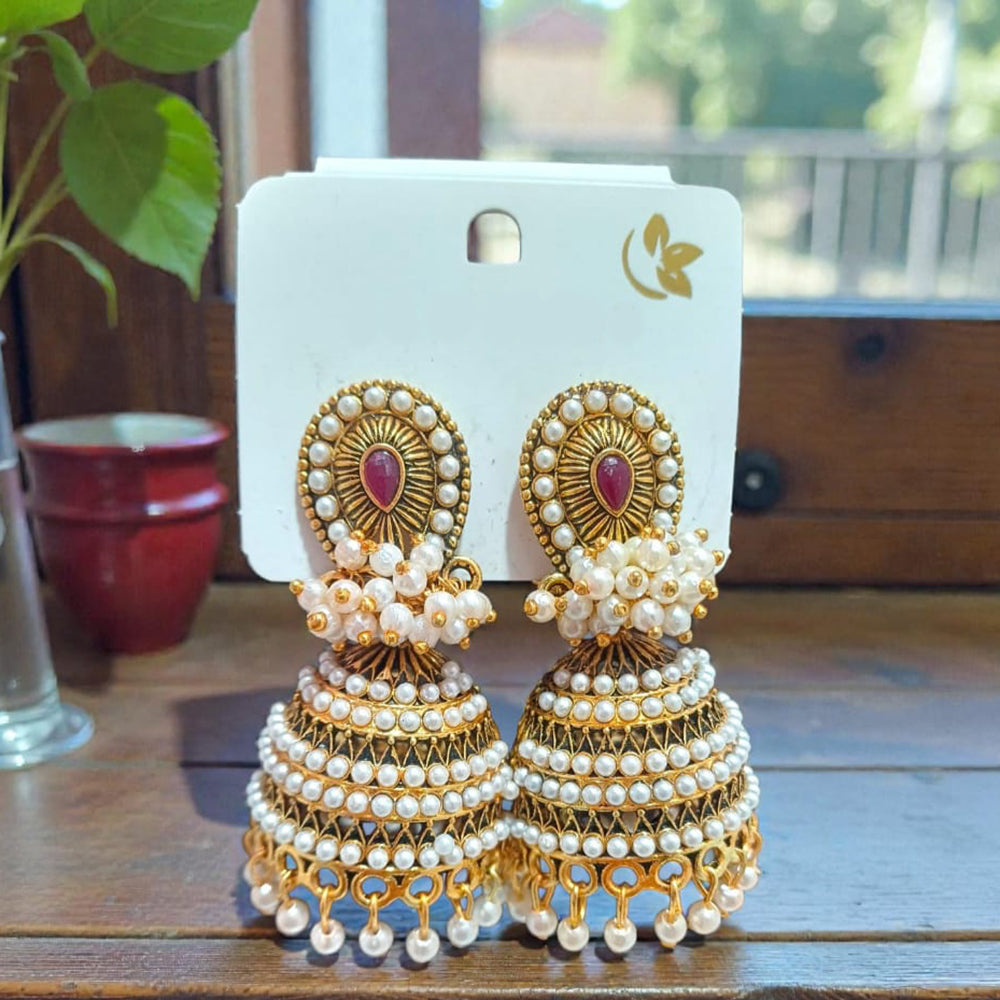 Dhirish International Premium Festive Pota Stone And Pearl Jhumki Earrings