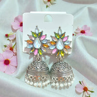 Dhirish International Premium Festive Pota Stone And Pearl Jhumki Earrings