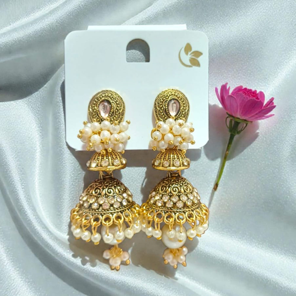 Dhirish International Premium Festive Pota Stone And Pearl Jhumki Earrings