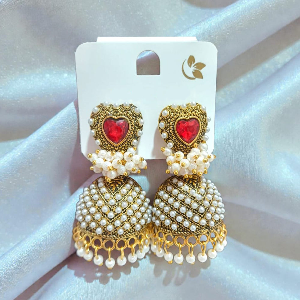 Dhirish International Premium Festive Pota Stone And Pearl Jhumki Earrings