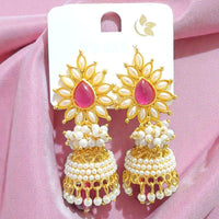 Dhirish International Premium Festive Pota Stone And Pearl Jhumki Earrings