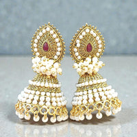 Dhirish International Premium Festive Pota Stone And Pearl Jhumki Earrings