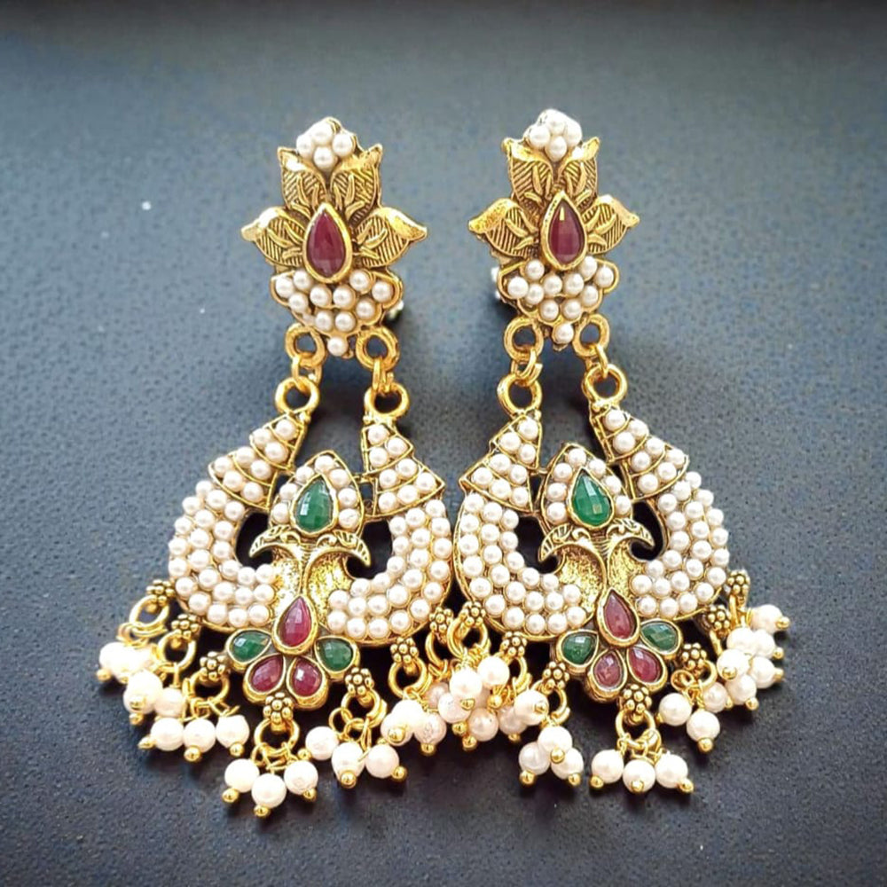 Dhirish International Traditional Pota Stone And Pearl Dangler Earrings