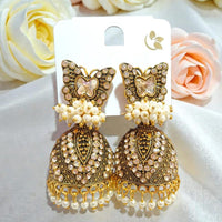 Dhirish International Premium Austrian Stone And Pearl Butterfly Jhumki Earrings