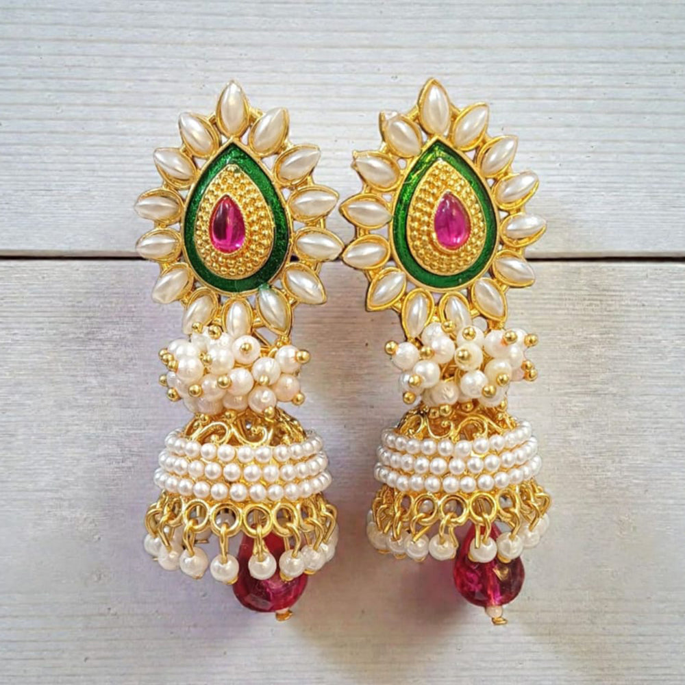 Dhirish International Premium Festive Pota Stone And Pearl Jhumki Earrings