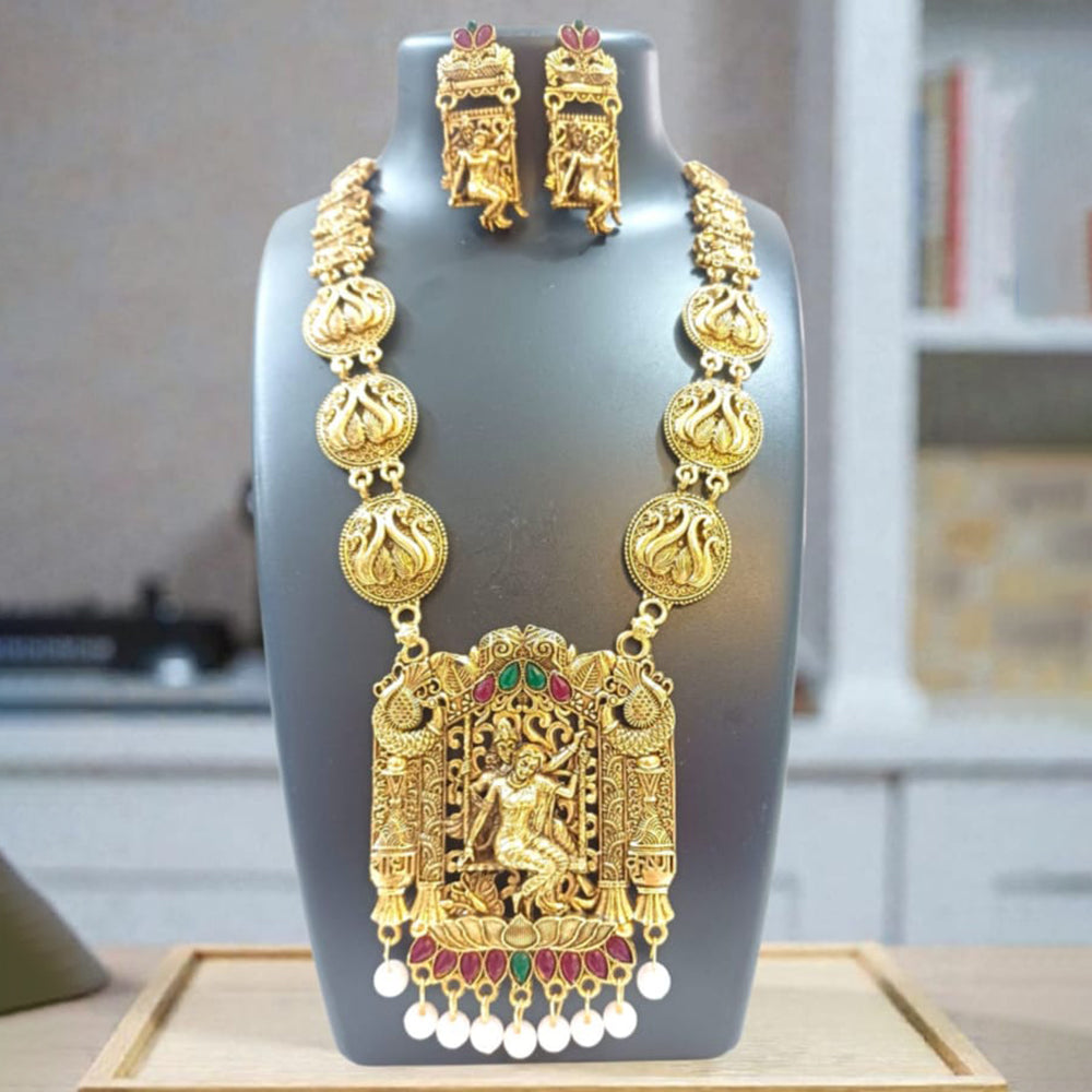 Dhirish International  Sparkling Pota Stone And Pearl Goddess Temple Necklace Set