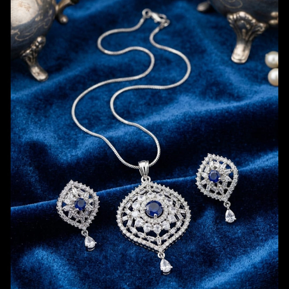 Dhirish International Silver Plated AD Pendant Set
