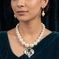 Dhirish International Pota Stone Beaded Necklace With Earrings