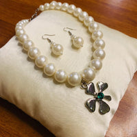 Dhirish International Pota Stone Beaded Necklace With Earrings