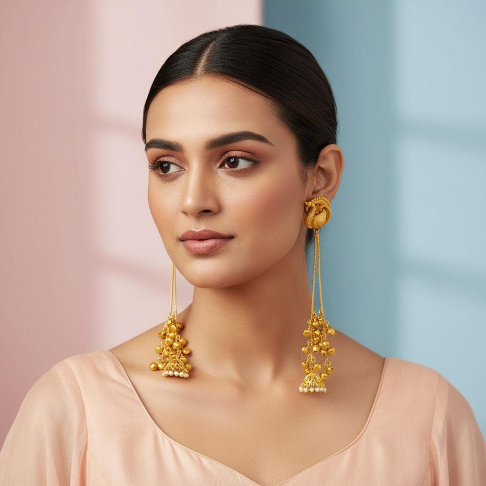 Dhirish International Trendy Peacock And Ghungroo Kashmiri Dangler Earrings