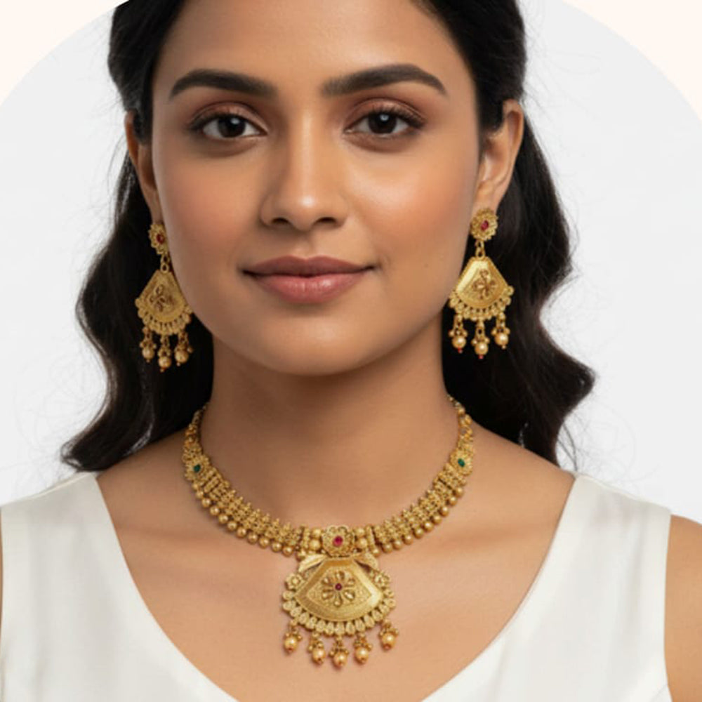 Dhirish International Pota Stone Beaded Necklace With Earrings