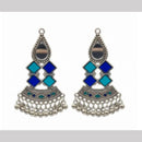 Dhirish International Heritage Oxidised Plated Mirror And Pearl Dangler Earrings