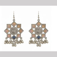 Dhirish International Heritage Oxidised Plated Mirror And Pearl Dangler Earrings