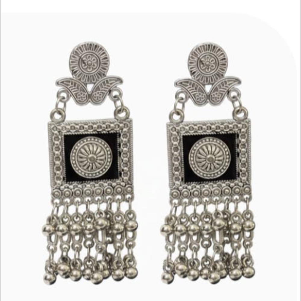 Dhirish International Heritage Oxidised Plated Meenakari Dangler Earrings