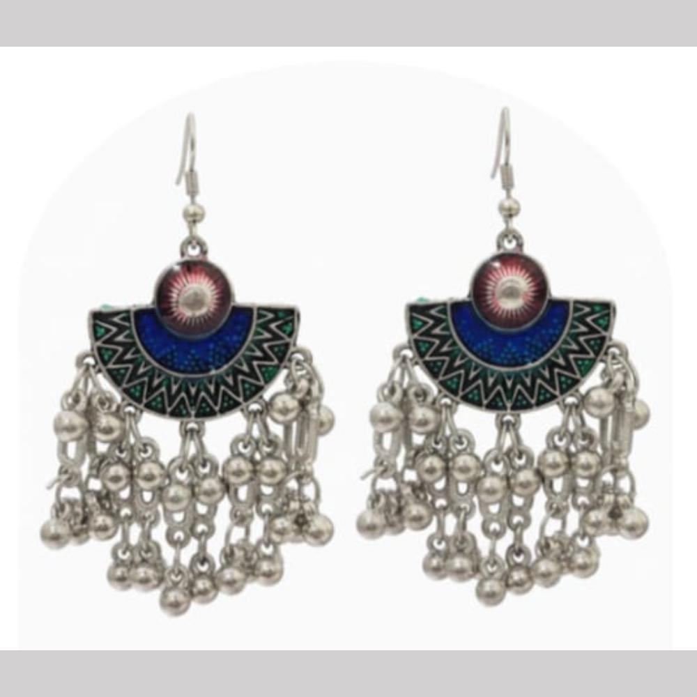 Dhirish International Heritage Oxidised Plated Meenakari Dangler Earrings