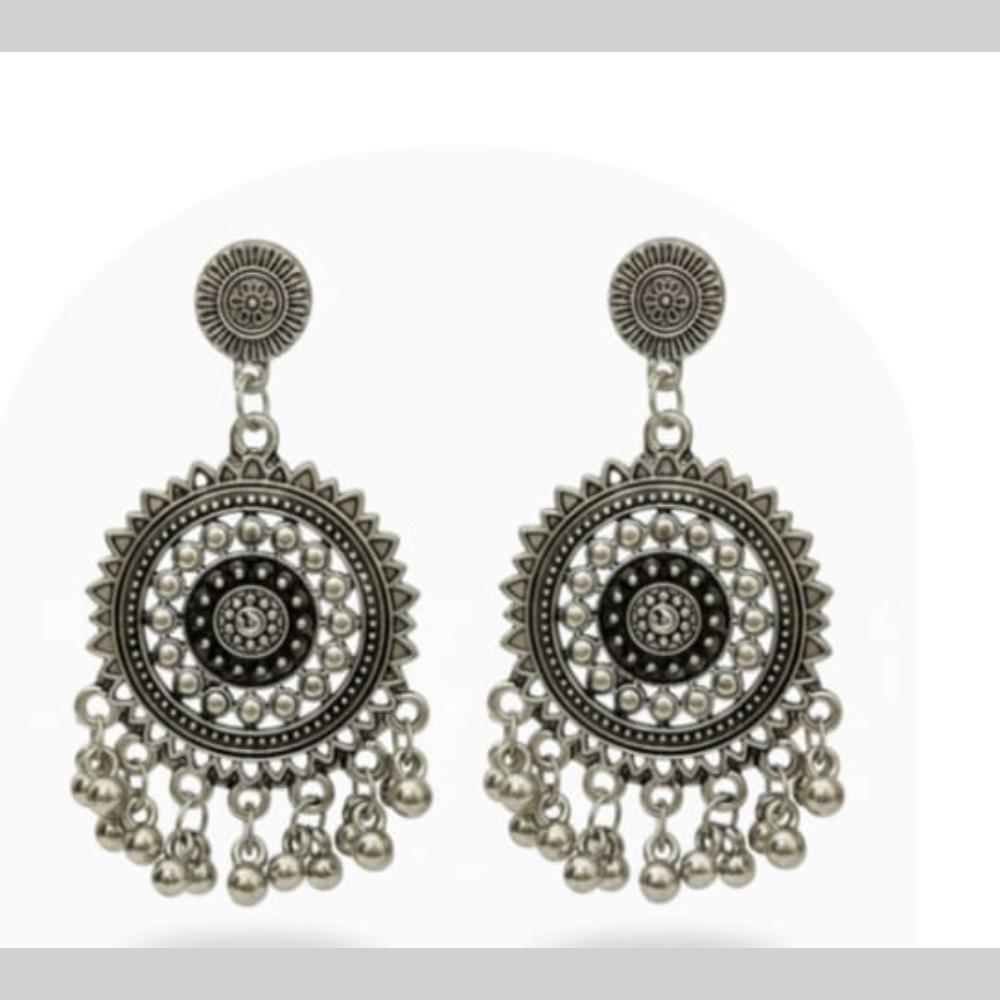 Dhirish International Heritage Oxidised Plated Meenakari Dangler Earrings