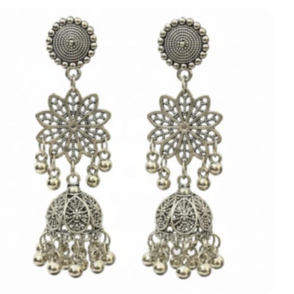 Dhirish International Heritage Oxidised Plated Pearl Jhumki Earrings