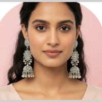 Dhirish International Heritage Oxidised Plated Pearl Jhumki Earrings