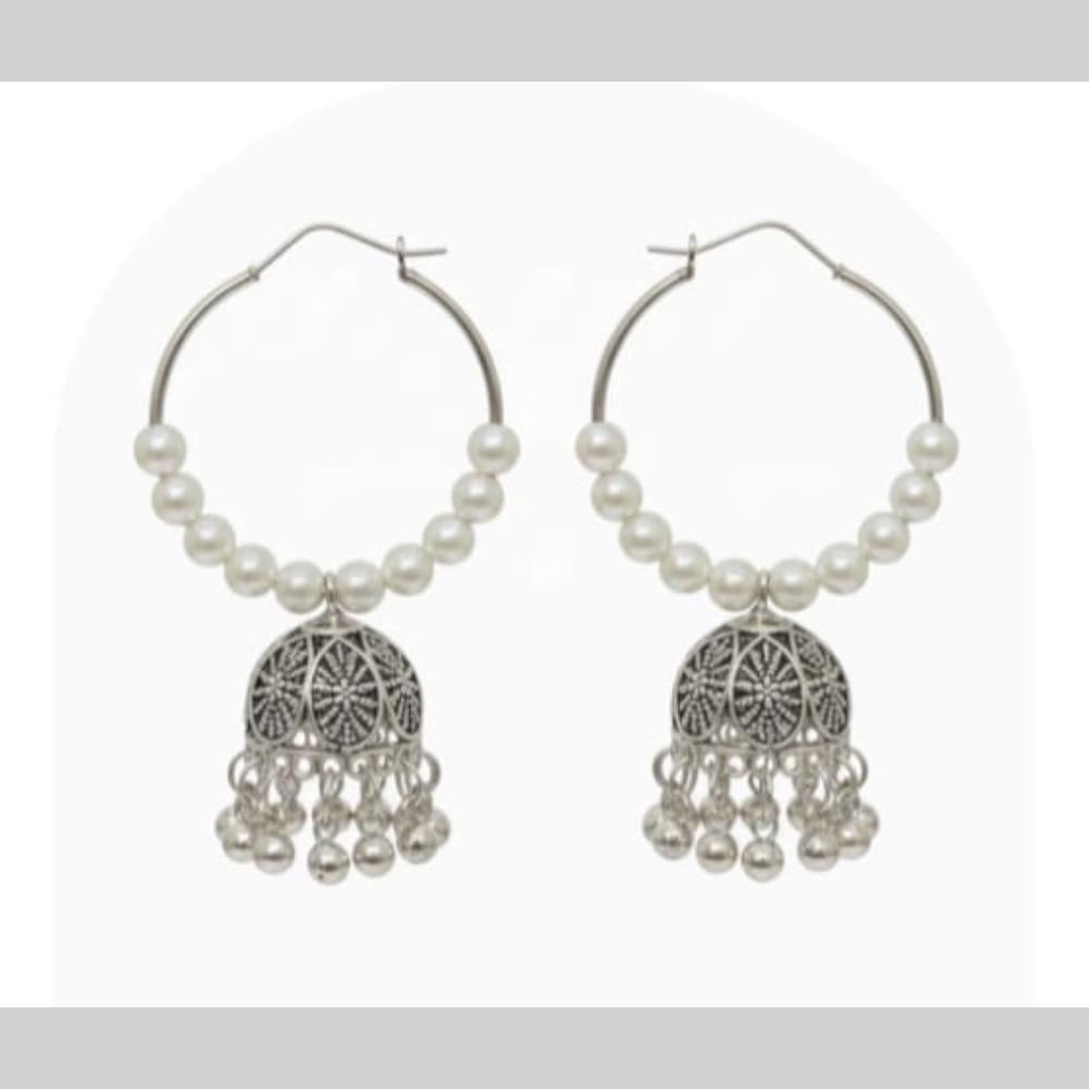 Dhirish International Heritage Oxidised Plated Pearl Jhumki Earrings