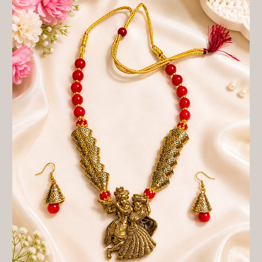 Dhirish International Graceful Pearl Temple Necklace Set 