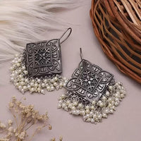 Dhirish International Stylish Oxidised Plated Pearl Dangler Earrings