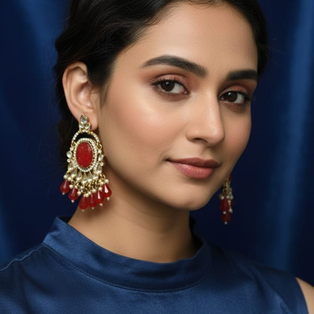 Dhirish International Stylish Kundan Stone And Beads Dangler Earrings