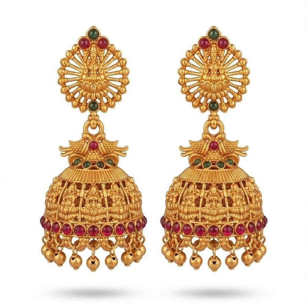 Dhirish International Premium Festive Pota Stone And Pearl Temple Jhumki Earrings