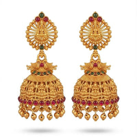 Dhirish International Premium Festive Pota Stone And Pearl Temple Jhumki Earrings