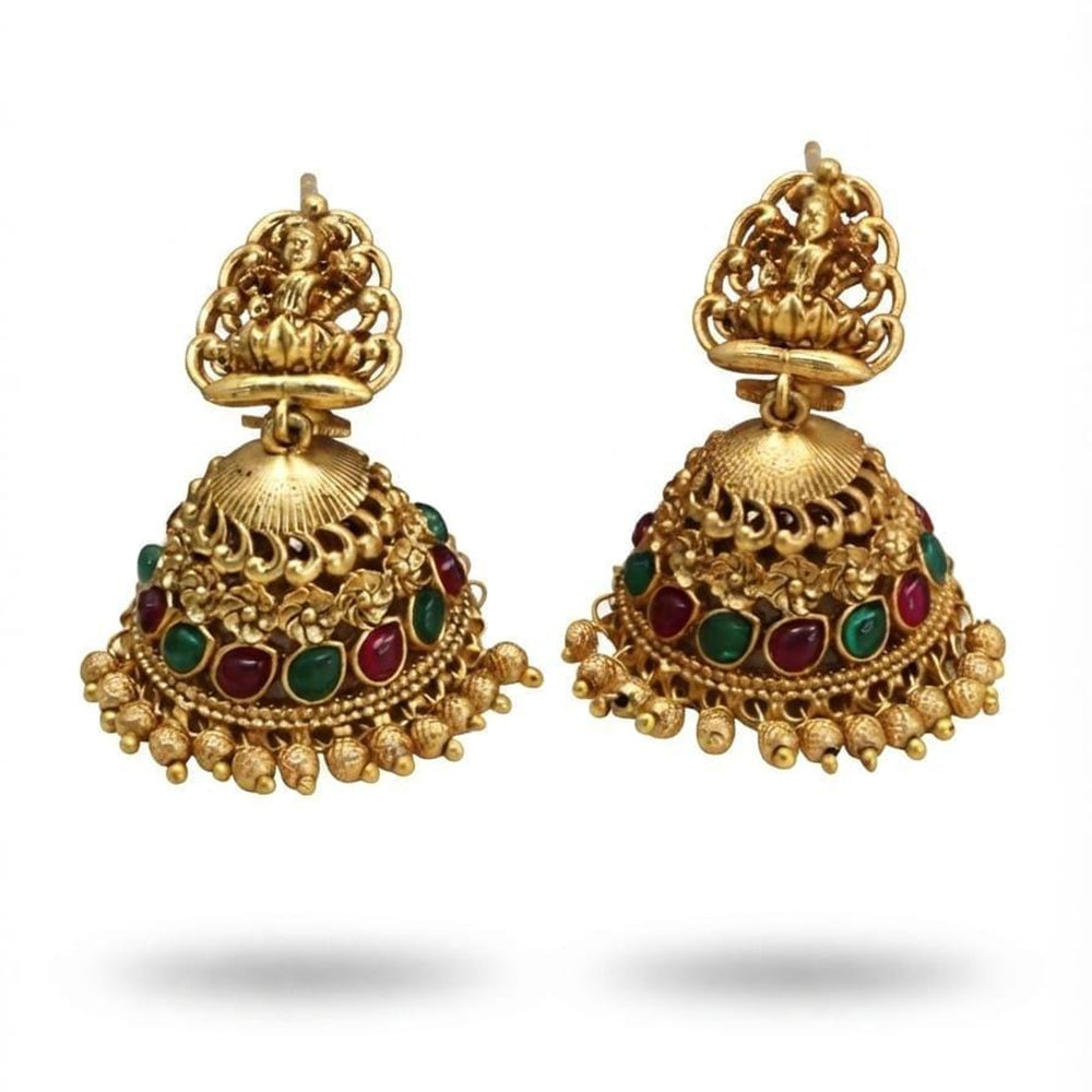 Dhirish International Premium Festive Pota Stone And Pearl Temple Jhumki Earrings