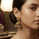 Dhirish International Premium Festive Pota Stone And Pearl Temple Jhumki Earrings