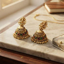 Dhirish International Premium Festive Pota Stone And Pearl Temple Jhumki Earrings