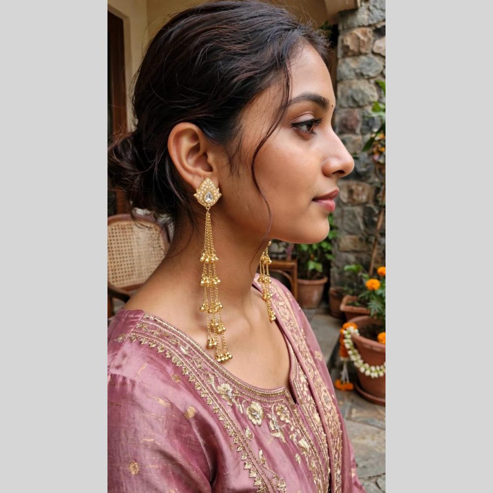 Dhirish International Classic Pota Stone And Ghungroo Kashmiri Dangler Earrings