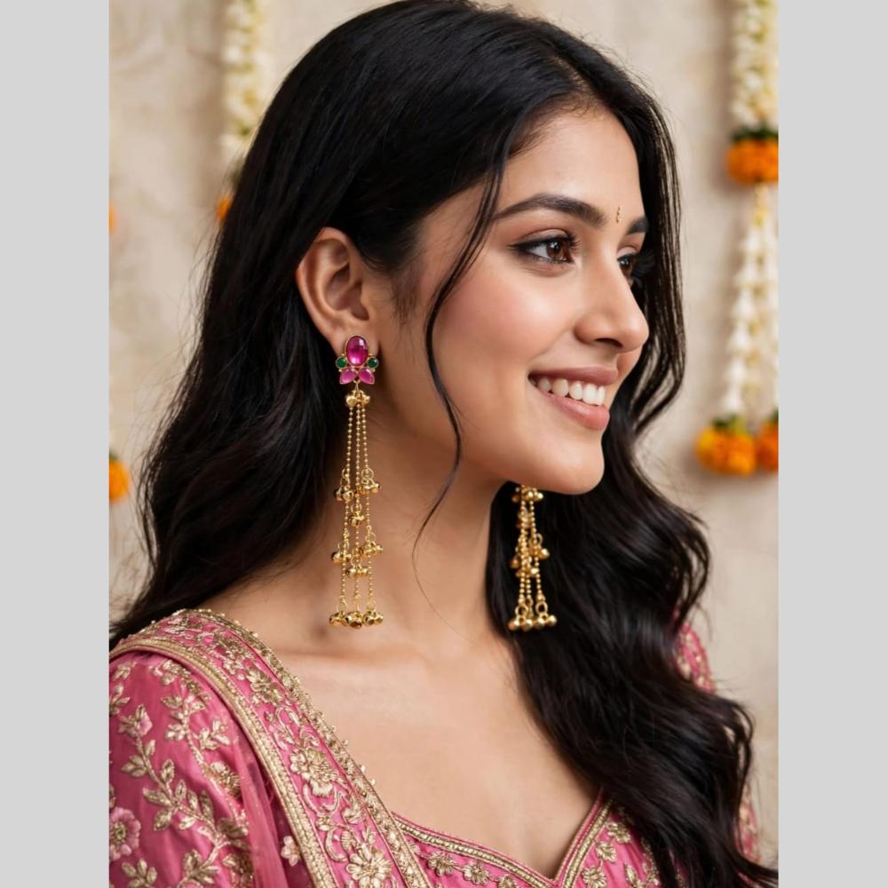 Dhirish International Classic Pota Stone And Ghungroo Kashmiri Dangler Earrings