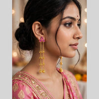 Dhirish International Classic Pota Stone And Pearl Kashmiri Dangler Earrings