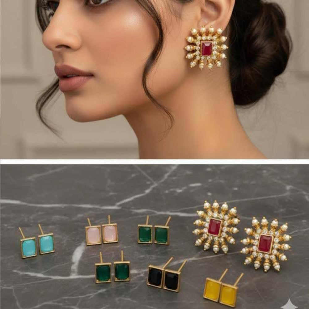 Dhirish International Party Wear Austrian Stone Pearl Changeable Stud Earrings