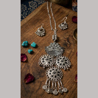 Dhirish International Statement Oxidised Plated Long Necklace Set