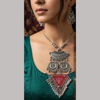 Dhirish International Statement Oxidised Plated Long Necklace Set 