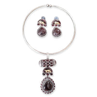 Dhirish International Statement Oxidised Plated Pota Stone Choker Necklace Set