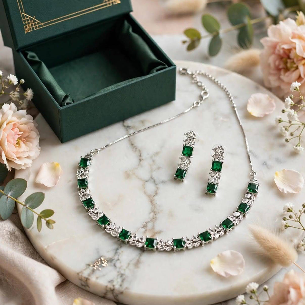 Dhirish International Royal American Diamond Necklace Jewellery Set