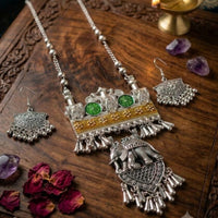 Dhirish International Statement 2 Tone Plated Elephant Motif Long Necklace Set