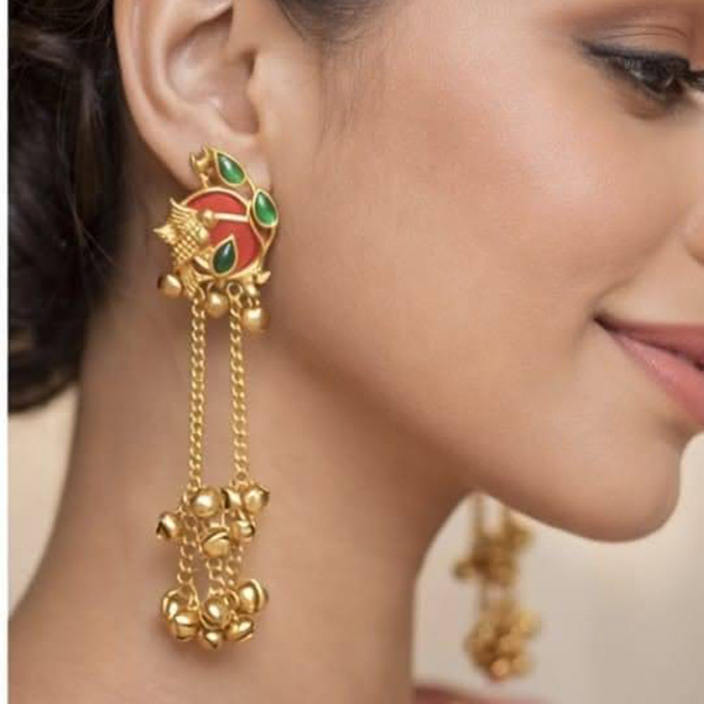 Dhirish International Classic Pota Stone And Ghungroo Kashmiri Dangler Earrings