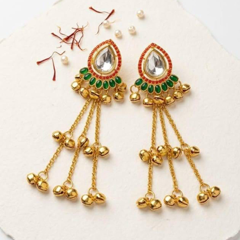 Dhirish International Classic Pota Stone And Ghungroo Kashmiri Dangler Earrings