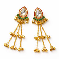 Dhirish International Classic Pota Stone And Ghungroo Kashmiri Dangler Earrings