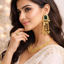 Dhirish International Classic Pota Stone And Pearl Kashmiri Dangler Earrings