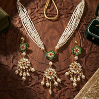 Dhirish International Heritage Oxidised Plated Pearl Dangler Earrings