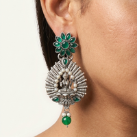 Wearhouse Fashion Oxidised Plated Pota Stone And Pearl Dangler Earrings