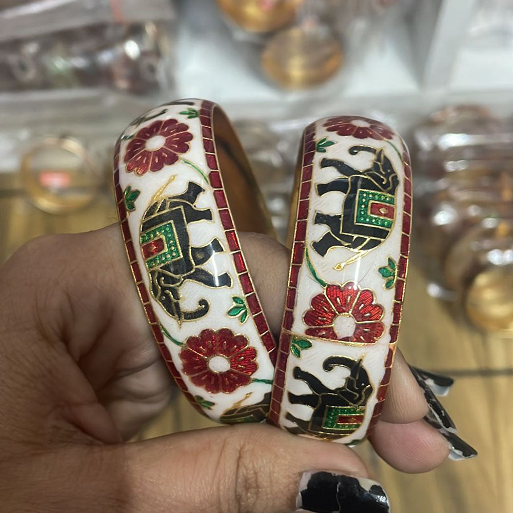 Pusti Art & Craft Designer Gold Plated Meenakari Bangles Set