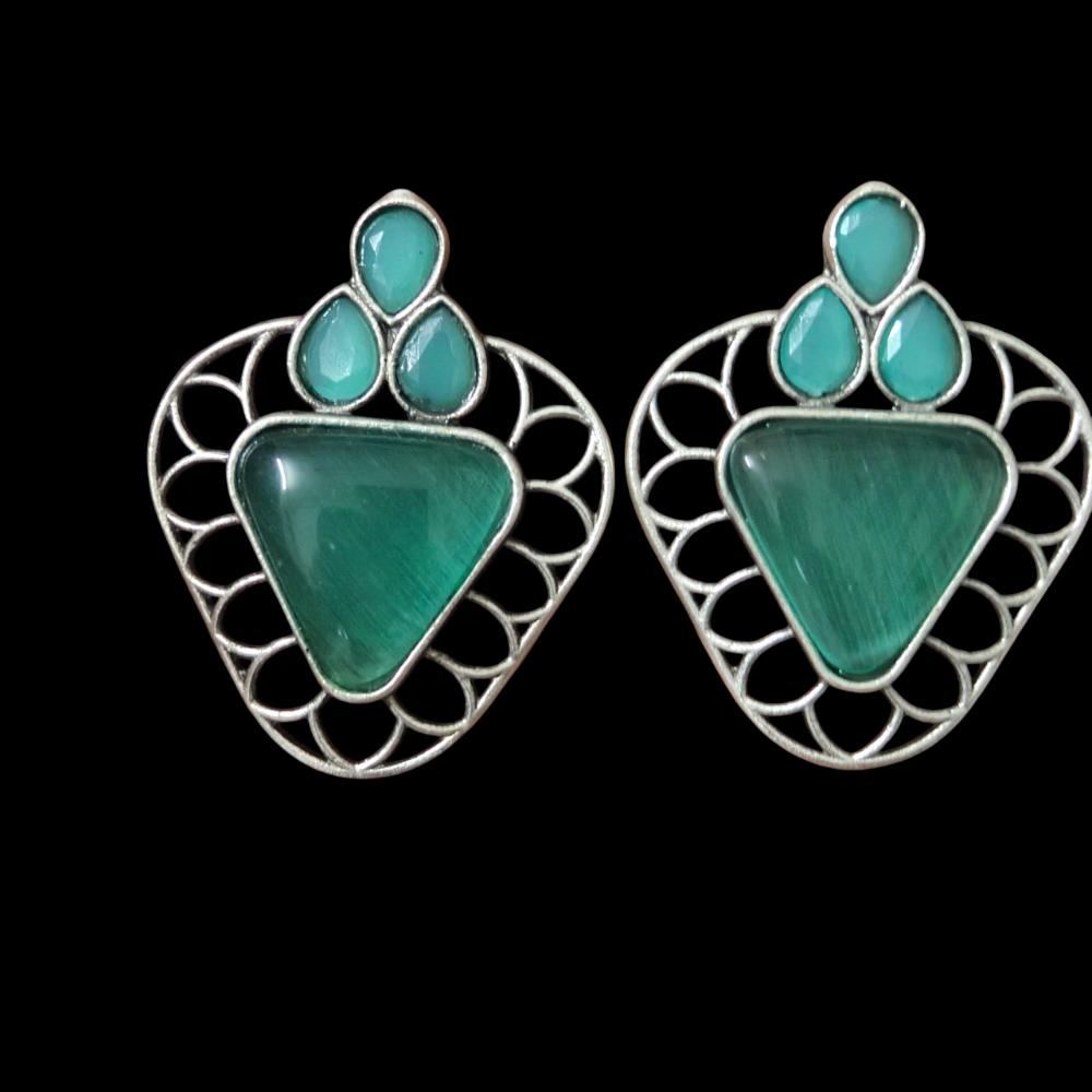 Pusti Art & Craft Silver Plated Replica Studs Earrings (Assorted Color)