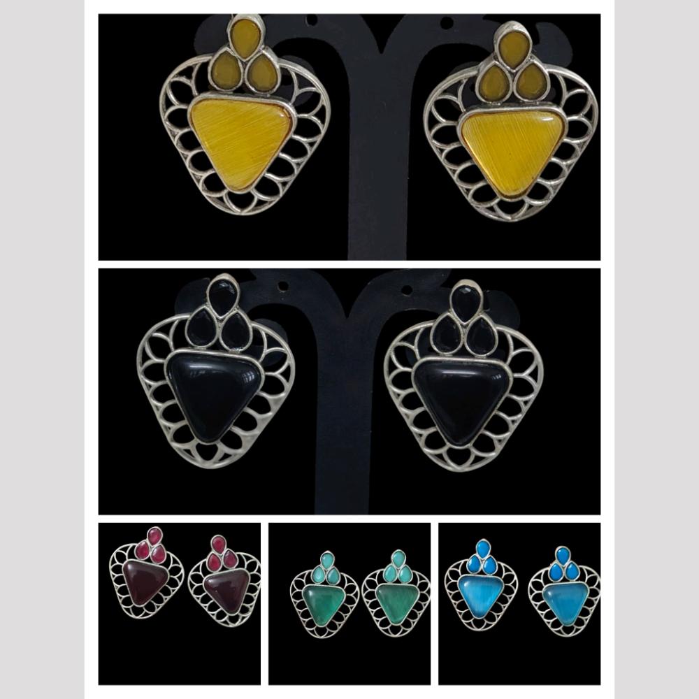 Pusti Art & Craft Silver Plated Replica Studs Earrings (Assorted Color)